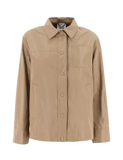Aspesi Mid-length Camel Jacket With Snap Button Closure In Brown