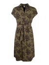 Aspesi Midi Dress With Floral Print And V-neckline In Green