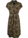 Aspesi Midi Dress With Floral Print And V-neckline In Military Flower