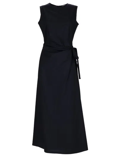 Aspesi Belted Waist Sleeveless Maxi Dress In Black