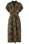 Aspesi Midi Dress With Floral Print And V-neckline In Green