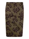 Aspesi Hibiscus Print Cotton Midi Skirt In Green