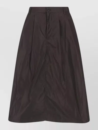 Aspesi Brown Technical Fabric Elastic Waist Midi Skirt In Black