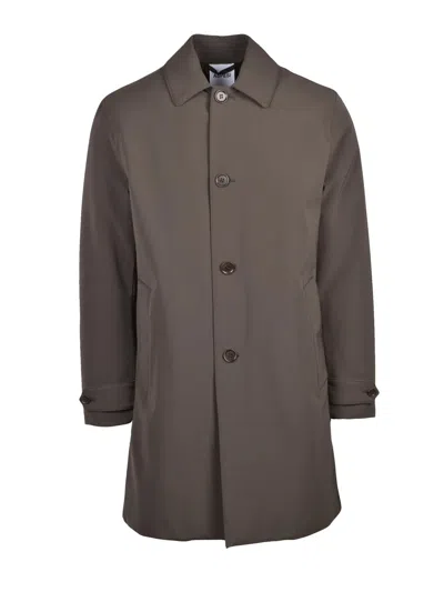 Aspesi Mid-length Sage Green Raincoat With Buttoned Cuffs And Quilted Interior In Brown