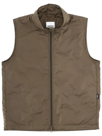 Aspesi Vernes Vest Sleeveless Regular Fit High Collar In Brown