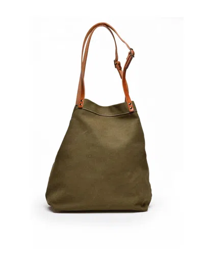 Aspesi Military Green Canvas Leather Handles Cotton Shopper Bag