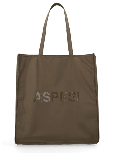 Aspesi Military Green Polyamide Handbag In Brown