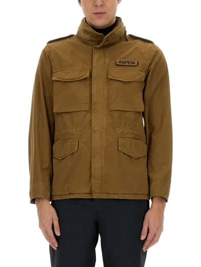 Aspesi Military-inspired Jacket With Logo In Brown