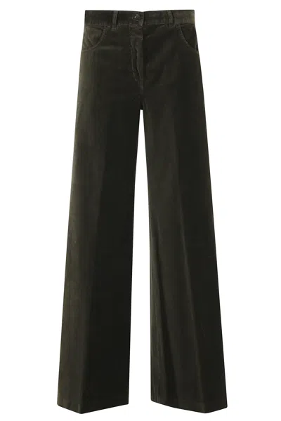 Aspesi Military Mod 0156 Velvet-finish Wide-leg Cotton Pants In Black