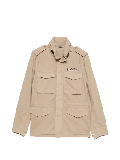 Aspesi High Collar Jacket Adjustable Cuffs Epaulettes In Neutral