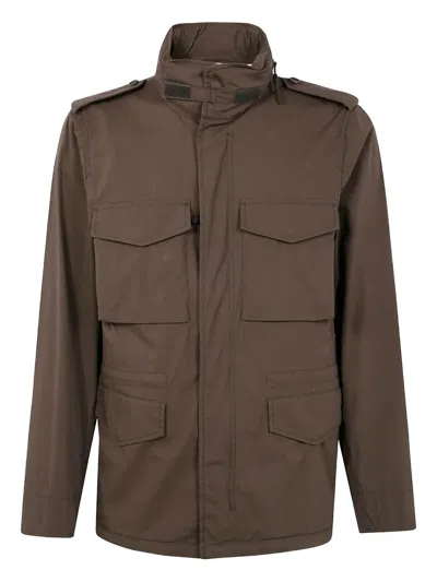 Aspesi Military-inspired Utility Jacket With Adjustable Hood In Brown