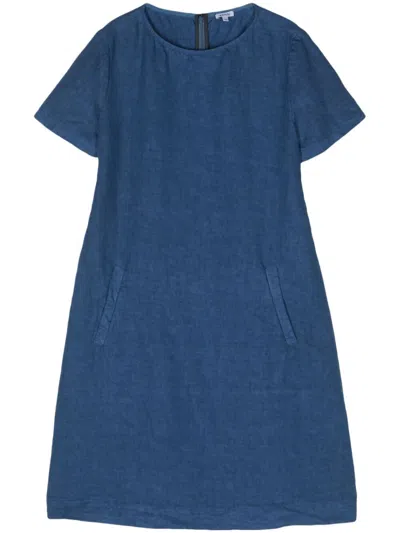 Aspesi Crew-neck Linen Dress In Blue