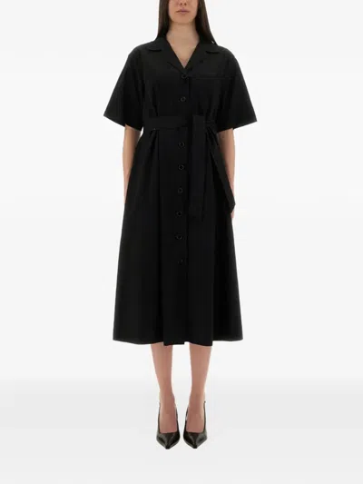 Aspesi Mod.2940 Belt-detail Midi Shirt Dress In Black