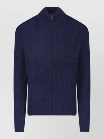 Aspesi Mohair Wool Crewneck Jacket In Blue