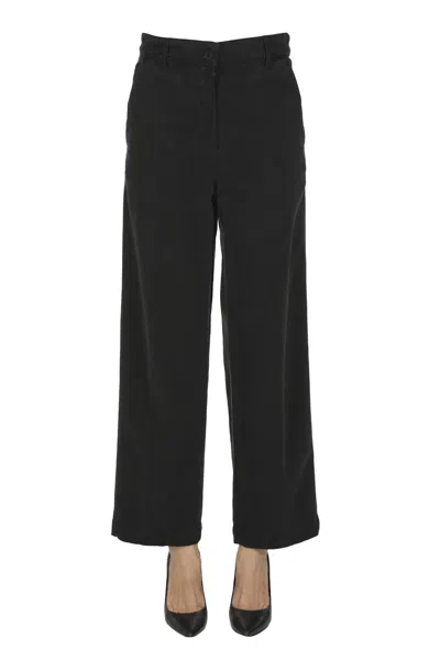 Aspesi Moleskin Wide Leg Trousers In Black