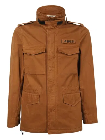 Aspesi Multi-pocket Cotton Jacket In Brown