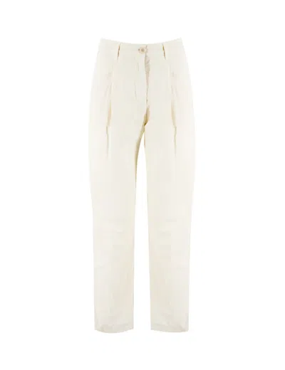 Aspesi Natural Cotton Poplin Trousers With Tailored Fit In Neutrals