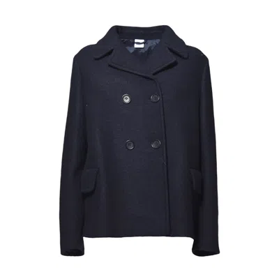 Aspesi Navy Blue Boxy Felted Wool Jacket In Black