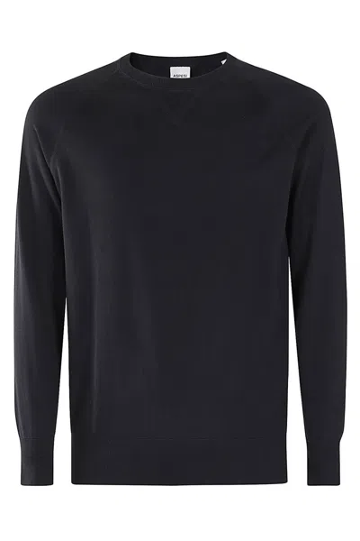 Aspesi Navy Blue Cotton Sweater With Ribbed Trims