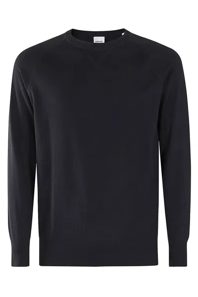Aspesi Navy Blue Cotton Sweater With Ribbed Trims