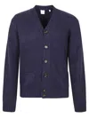 Aspesi Navy Wool Cardigan With Button Fastening And Ribbed Accents In Blue