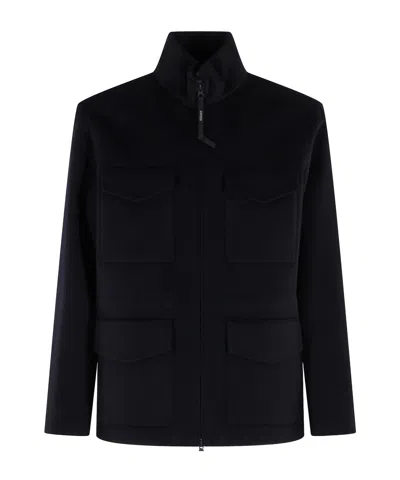 Aspesi Nelson Double Wool Field Jacket In Black