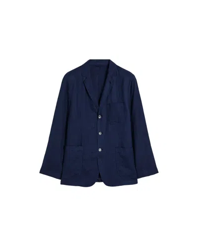 Aspesi Notched-lapels Linen Blazer In Blue