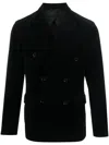 Aspesi Notched-lapels Velvet-finish Double-breasted Blazer In Black