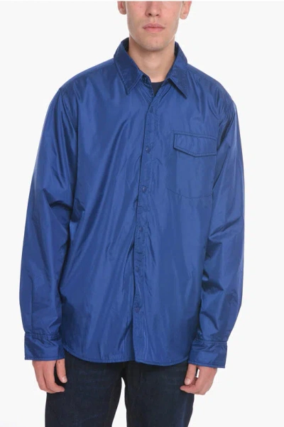 Aspesi Nylon Overshirt With Snap Buttons And Breast Pocket Grösse L In Blue