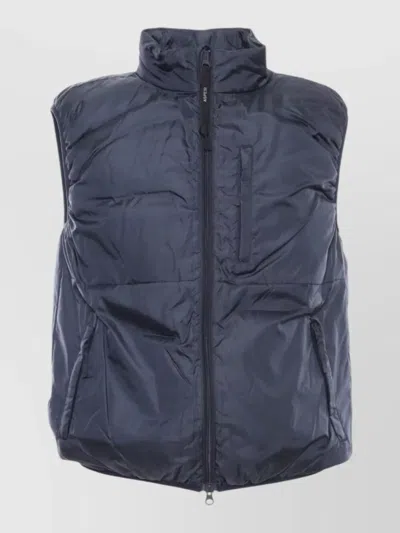 Aspesi Nylon Padded Vest Stand Collar Pockets In Blue