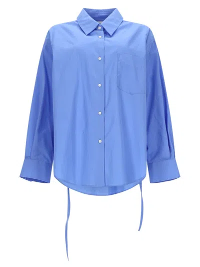 Aspesi Oversized Cotton Ties Collar Shirt In Blue