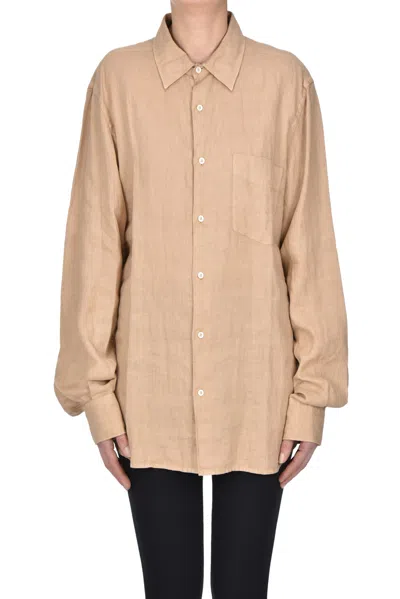 Aspesi Oversized Linen Shirt In Brown