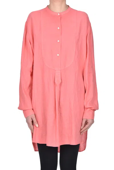 Aspesi Oversized Linen Shirt In Pink