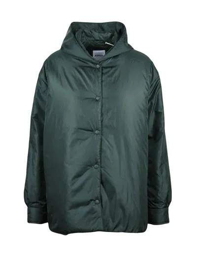 Aspesi Padded Green Down Jacket With Snap Closure And Functional Pockets In Grey