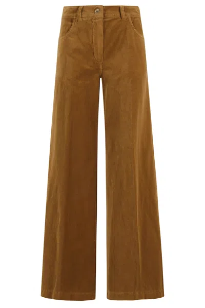 Aspesi High-waisted Wide-leg Pants In Soft Velvet In Brown