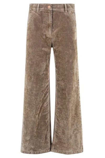 Aspesi Worn-out Plush-denim Pants In Brown