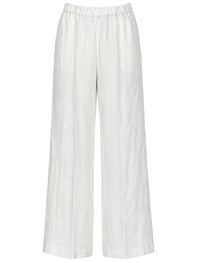 Aspesi Neutrals Elastic Waistband Linen Wide-leg Pants In White