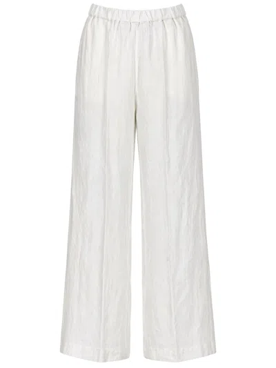 Aspesi Neutrals Elastic Waistband Linen Wide-leg Pants In White