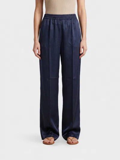 Aspesi Wide Leg Silk Trousers In Blue