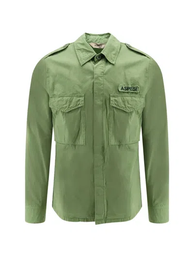 Aspesi Jacket Chest Pockets Epaulettes Long Sleeves In Green