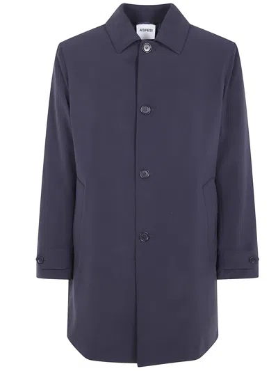 Aspesi Buttoned Trench Coat In Blue