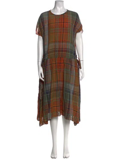 Pre-owned Aspesi Plaid Print Long Dress In Brown