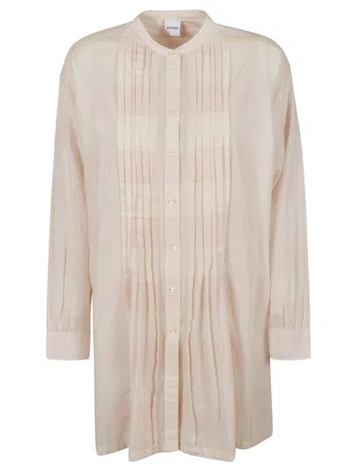 Aspesi Pleat Detail Long Shirt Dress In Check Rosa / Pink Check