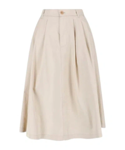 Aspesi Pleat Detaled Buttoned Midi Skirt In Neutral