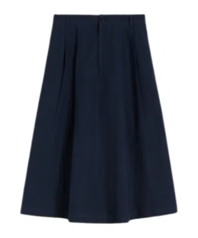 Aspesi Pleated A-line Mid-length Skirt In Blue