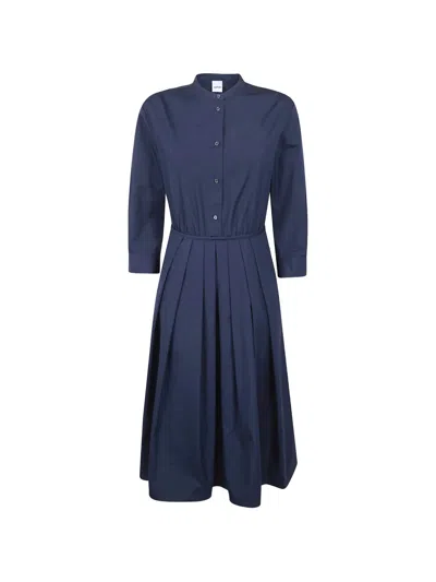 Aspesi Pleated Collared Dress In Blue