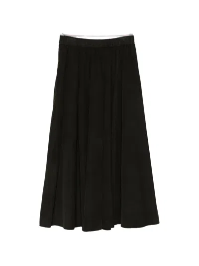 Aspesi Pleated Corduroy Midi Skirt In Black
