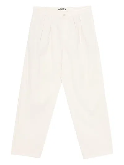 Aspesi Pleated Cotton Trousers In Neutral
