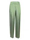 Aspesi Wide Leg Trousers In Green Viscose And Silk Twill