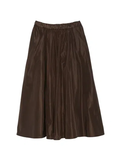Aspesi Flowing A-line Midi Skirt With Gathered Waistband In Brown